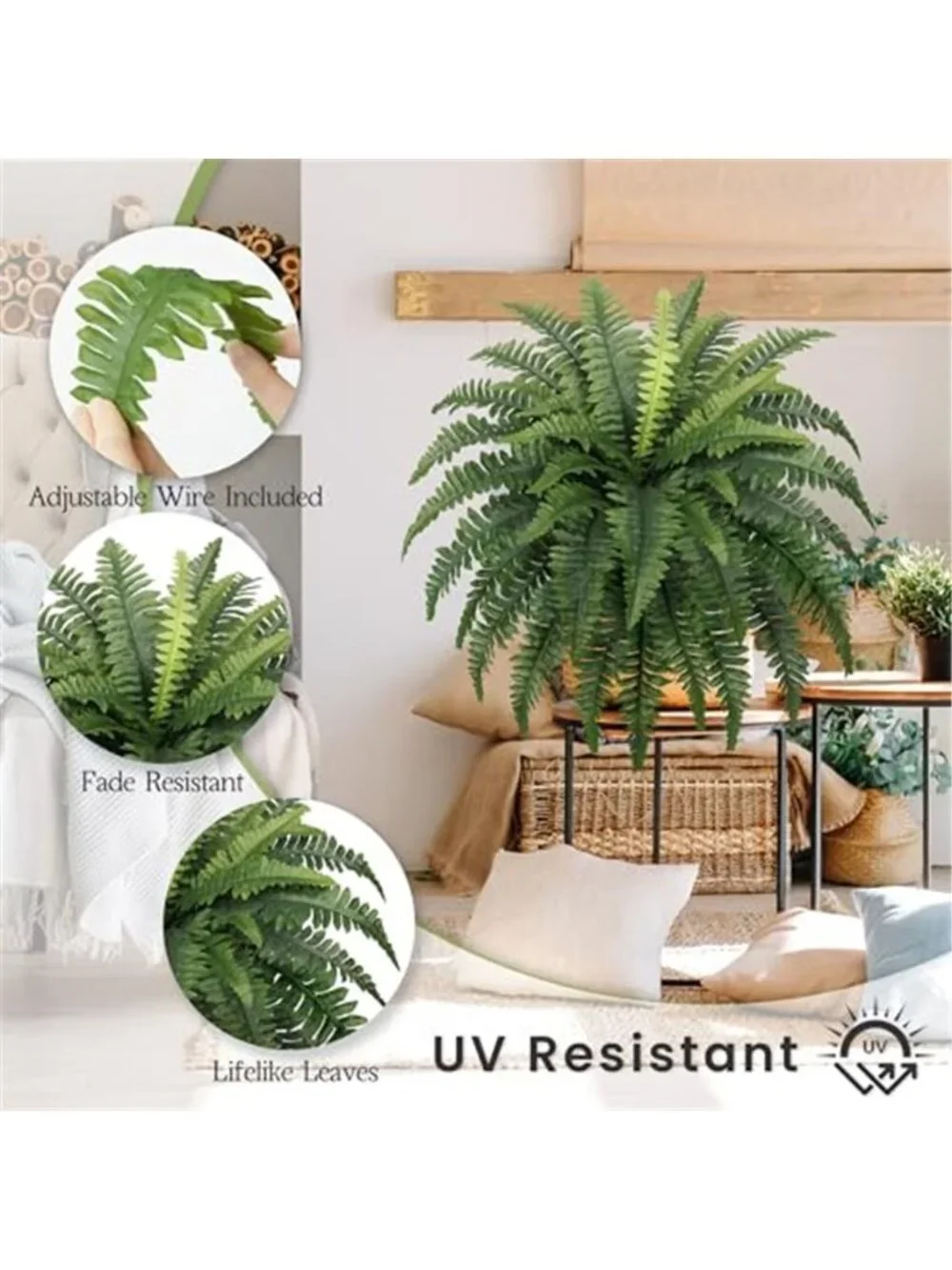 Artificial Boston Fern Plants UV Resistant Faux Hanging Greenery 2 Pack Decor